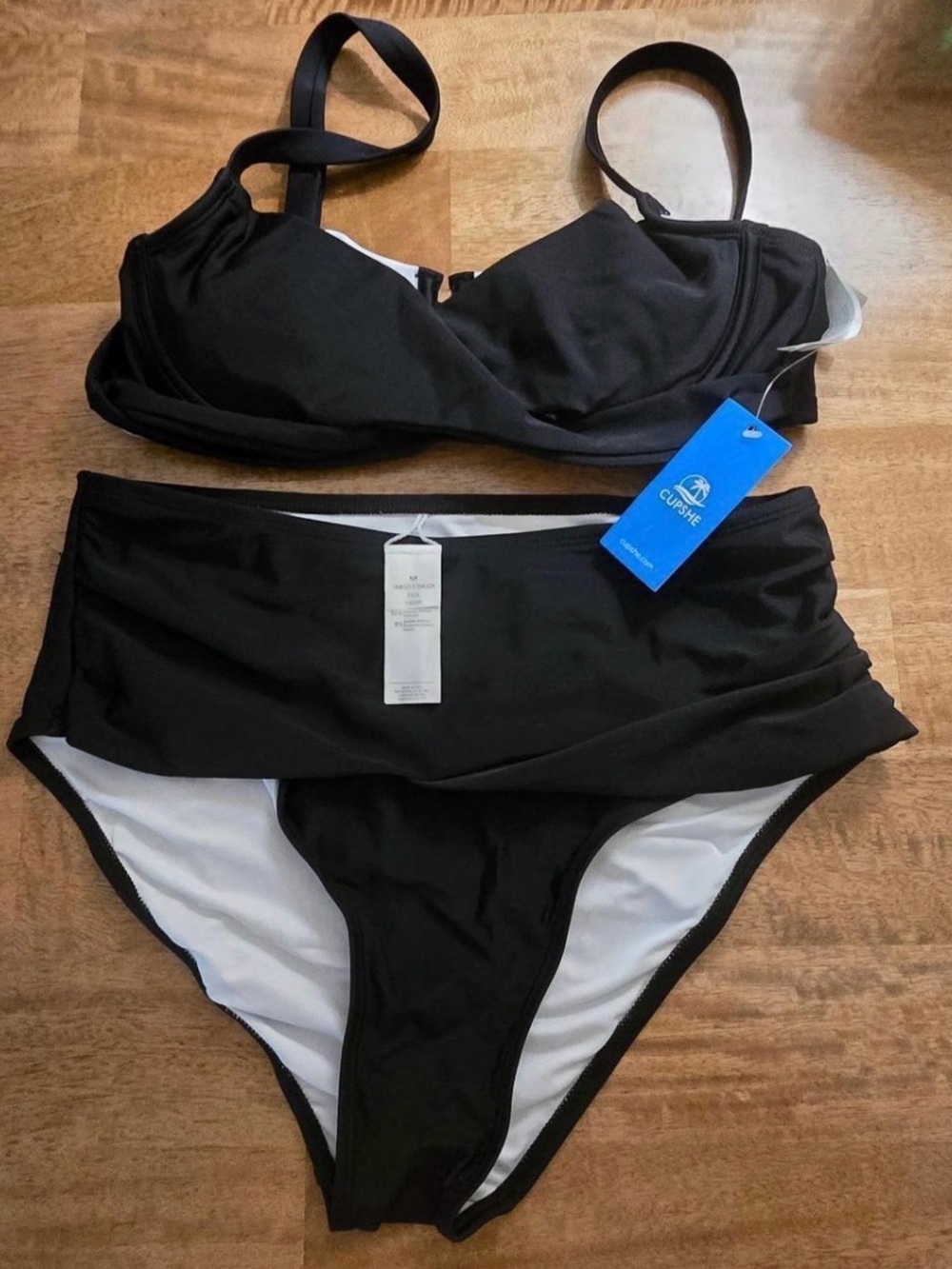 Cupshe Black Underwire Bikini Top with High-Waist Bottoms